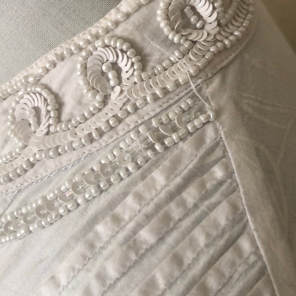 Lilly Pulitzer Sarasota White Beaded Pleated Patterned Tunic Top XS Blouse - Picture 10 of 16